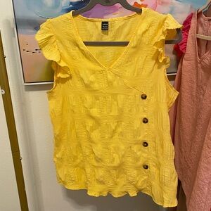 Yellow Ruffled Button-Down summer spring Top